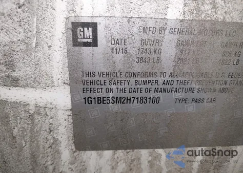 2017 Chevrolet Cruze Lt Auto z USA, uszkodzony, nr VIN 1G1BE5SM2H7183100